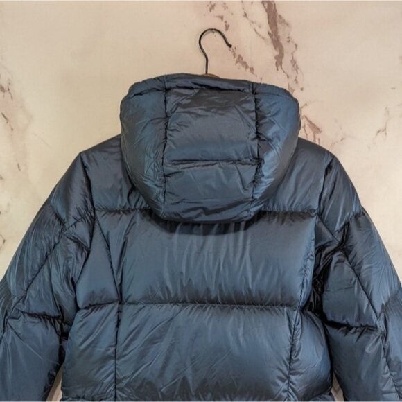 Eddie Bauer Down Puffer Jacket Women Medium Blue Parka Coat Hood Long 650 FP - Picture 6 of 13